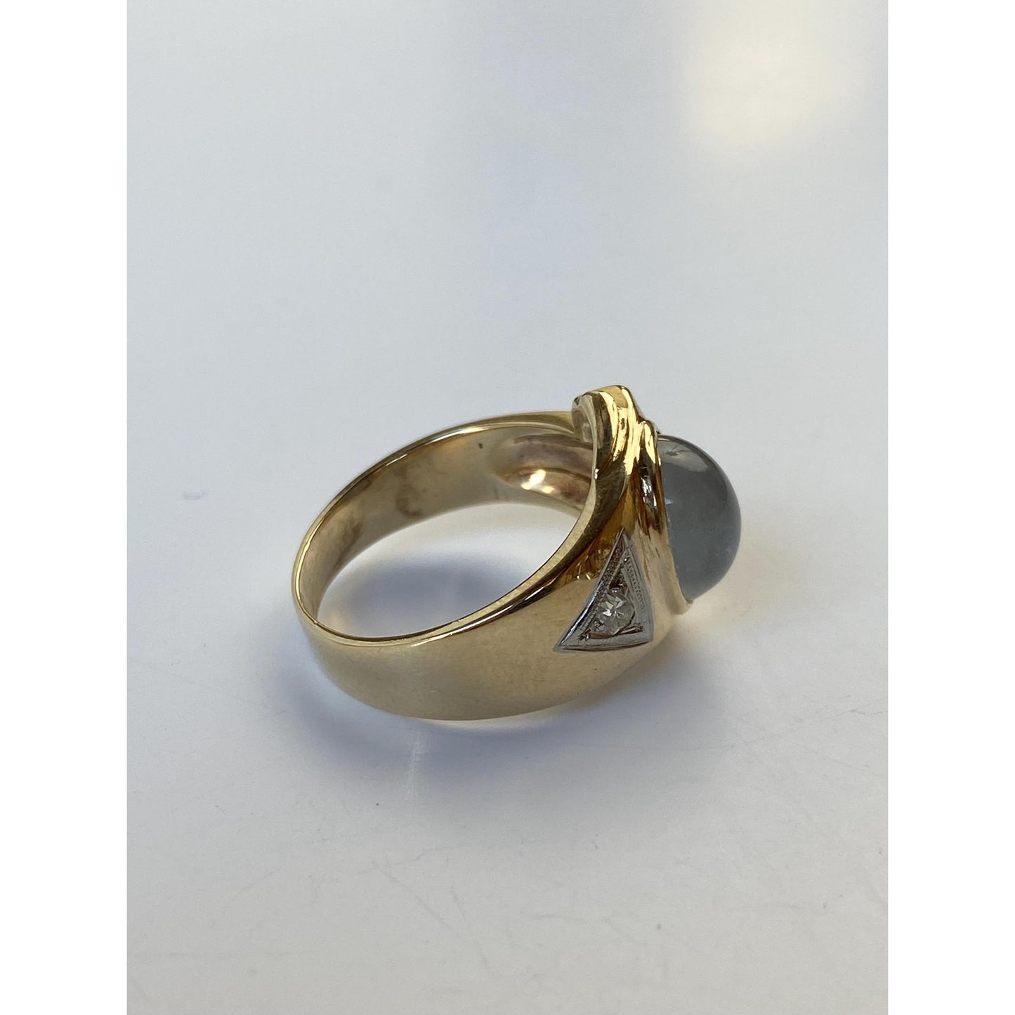 Vintage Solid 10k Yellow Gold Painted Quartz Clear Sapphire Ring - Size 6.75