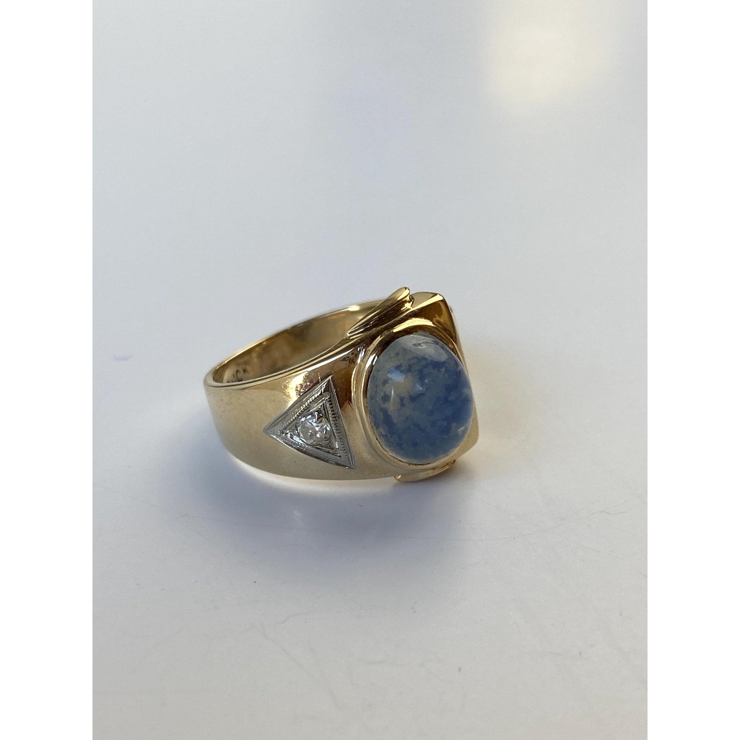 Vintage Solid 10k Yellow Gold Painted Quartz Clear Sapphire Ring - Size 6.75