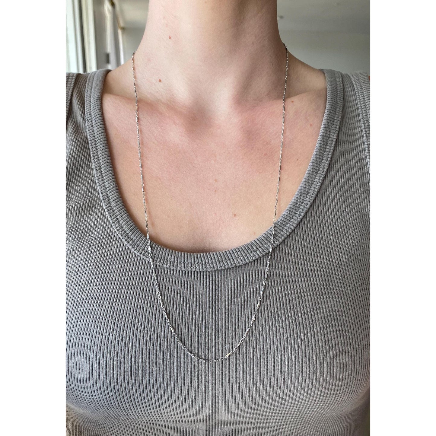 Vintage Solid 14k White Gold Fancy Link Chain Necklace - 28 inches