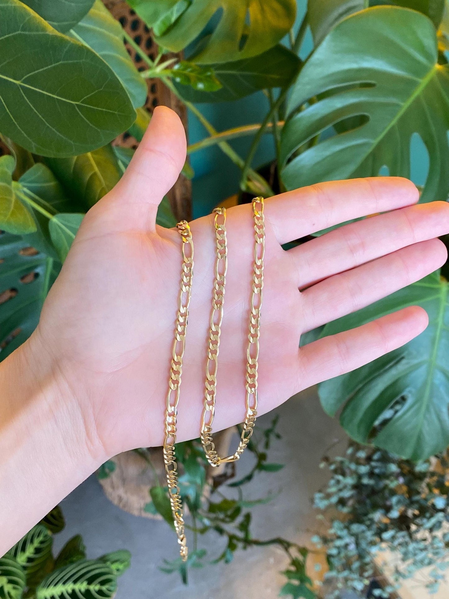 Vintage Solid 14k Yellow Gold Figaro Chain Necklace - 24.25 inches