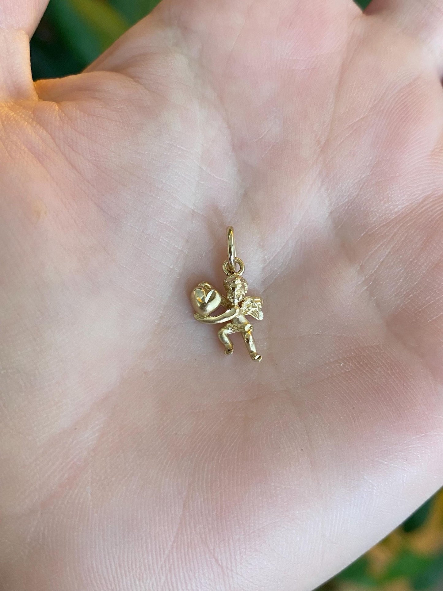 Vintage Solid 14k Yellow Gold Cupid Heart Charm