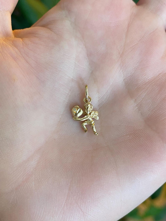 Vintage Solid 14k Yellow Gold Cupid Heart Charm