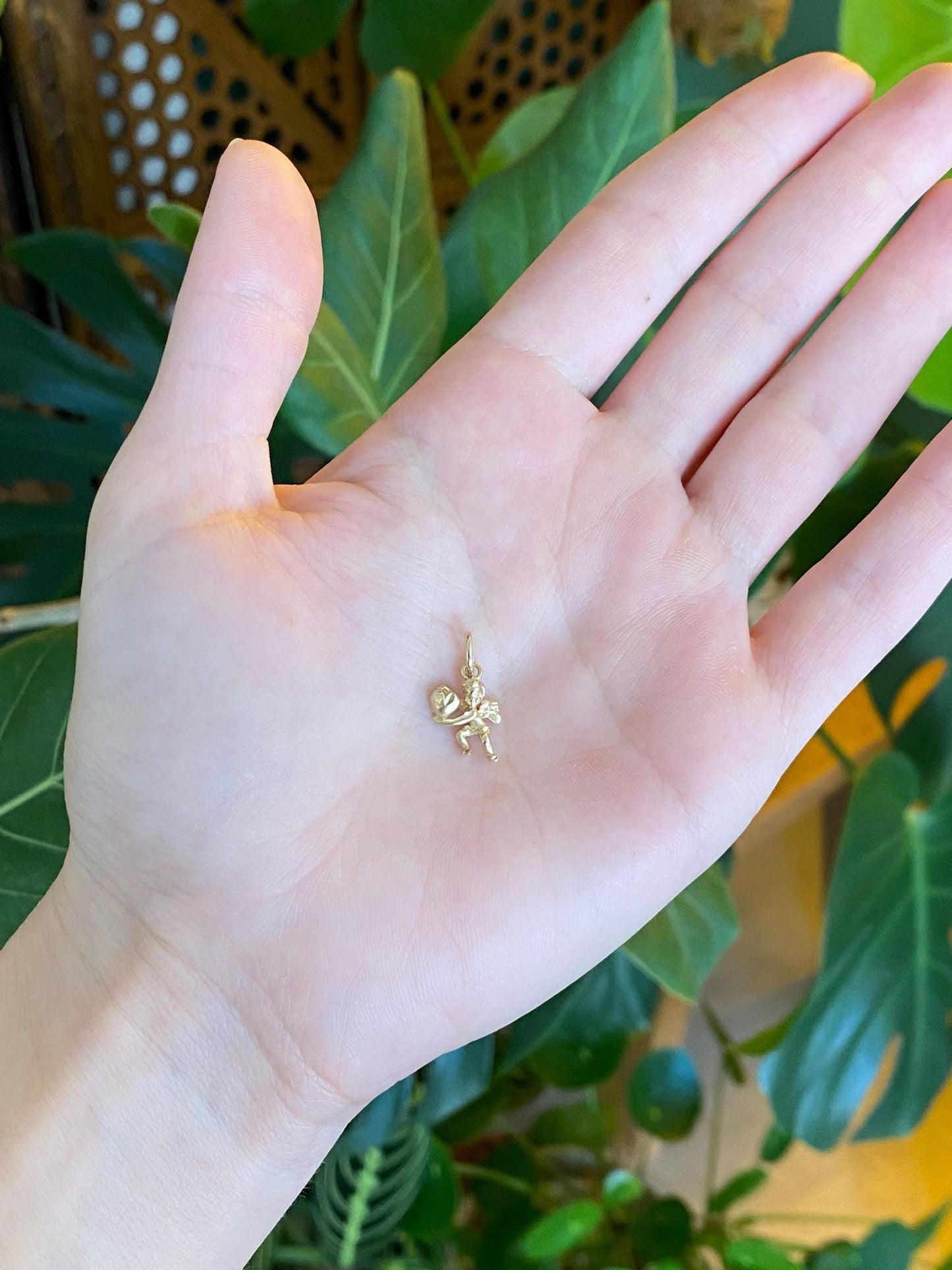 Vintage Solid 14k Yellow Gold Cupid Heart Charm