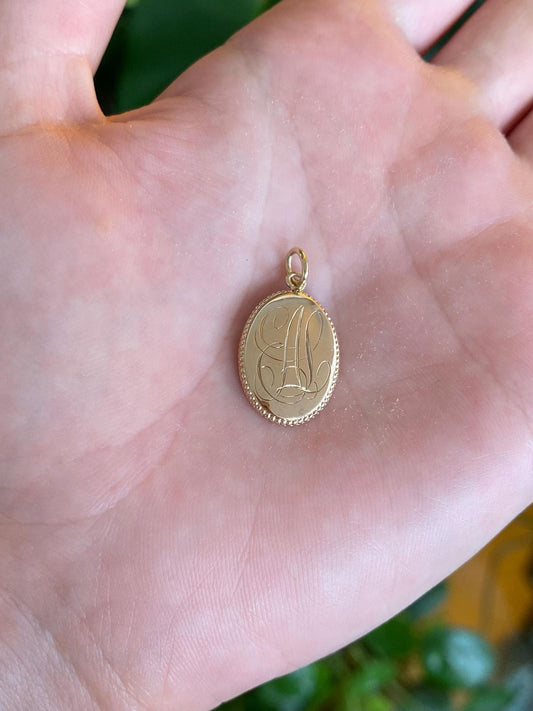 Vintage Solid 9k Yellow Gold Monogram Cufflink Conversion Charm