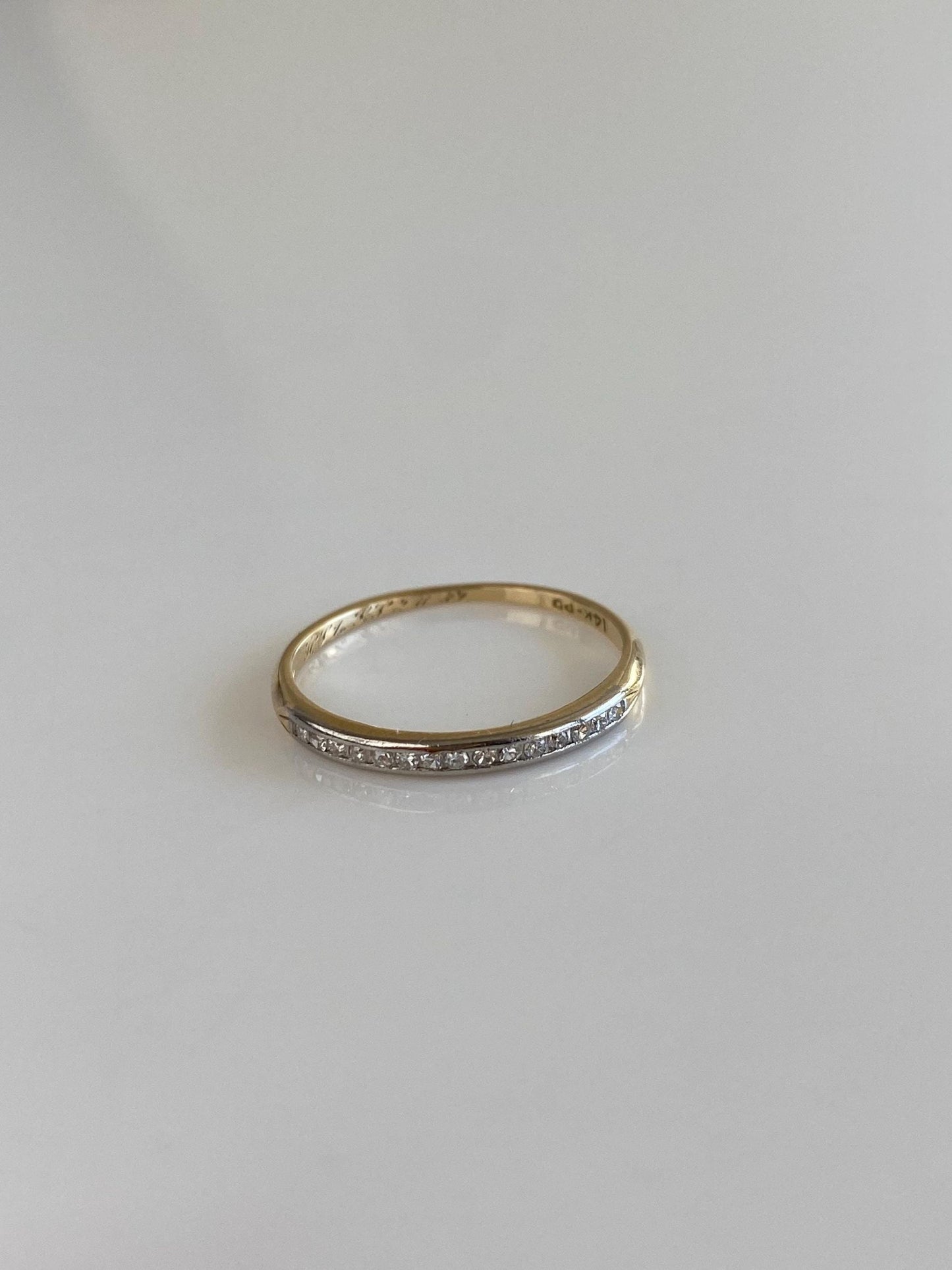 Vintage Solid 14k White & Yellow Gold Diamond Slim Ring Band - Size 6.25
