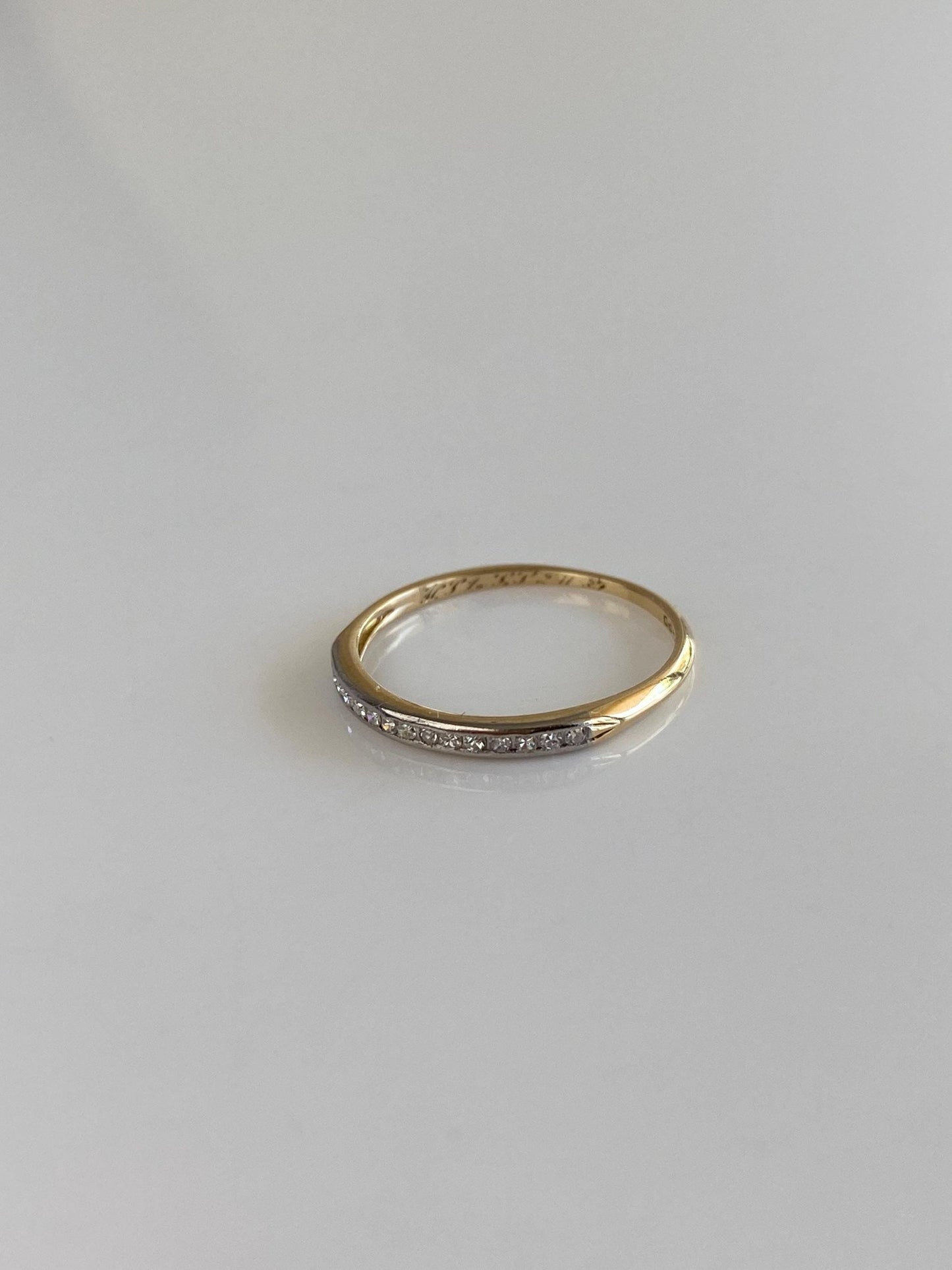 Vintage Solid 14k White & Yellow Gold Diamond Slim Ring Band - Size 6.25