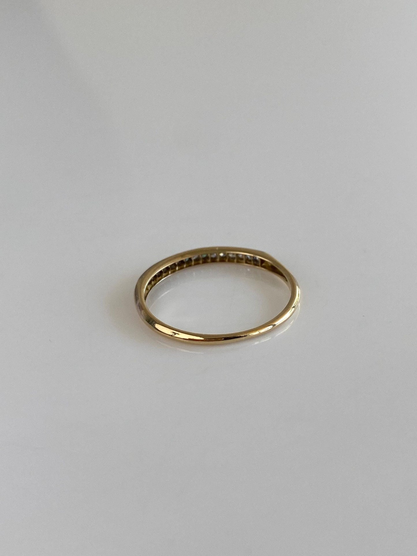 Vintage Solid 14k White & Yellow Gold Diamond Slim Ring Band - Size 6.25