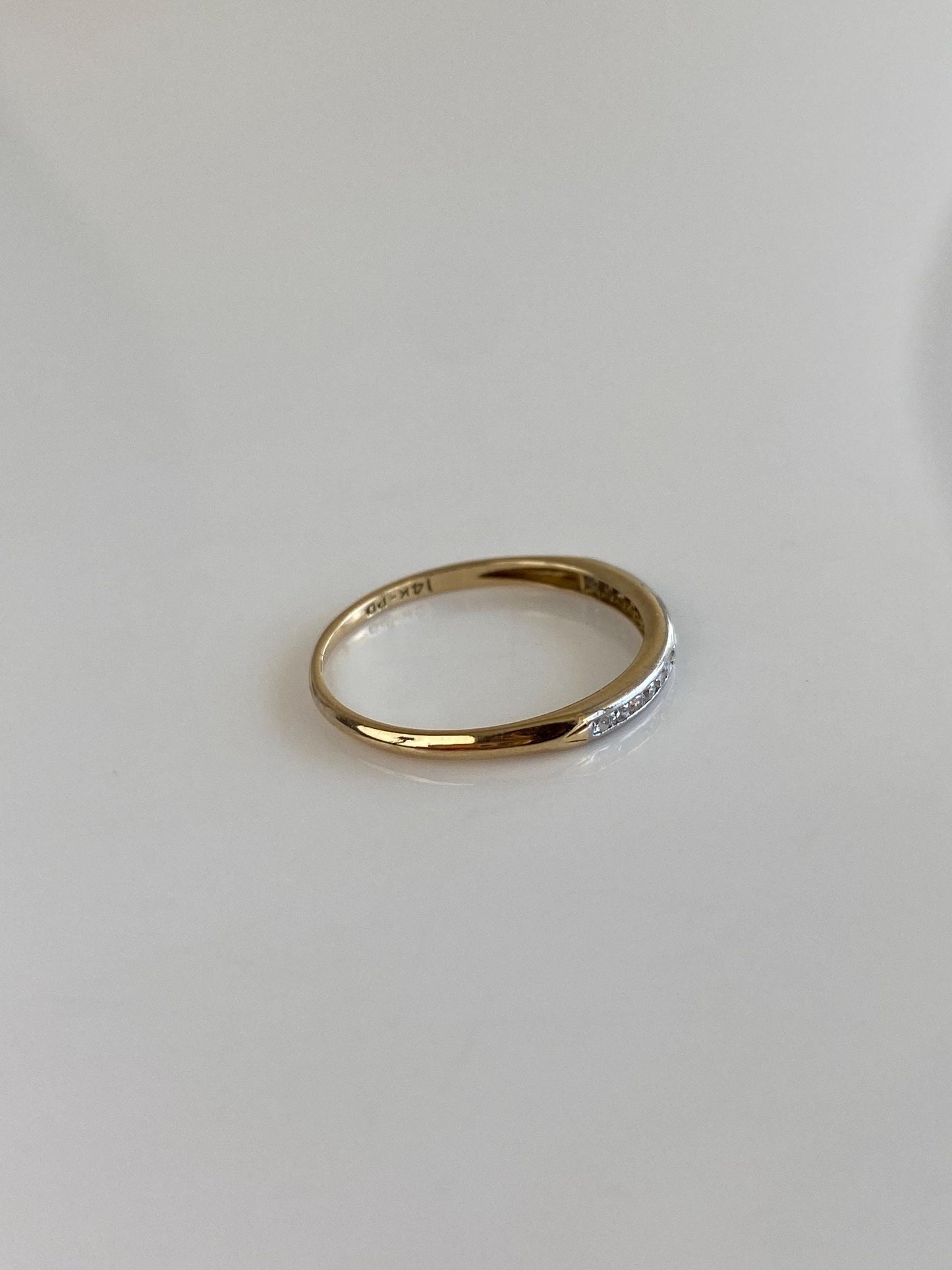 Vintage Solid 14k White & Yellow Gold Diamond Slim Ring Band - Size 6.25