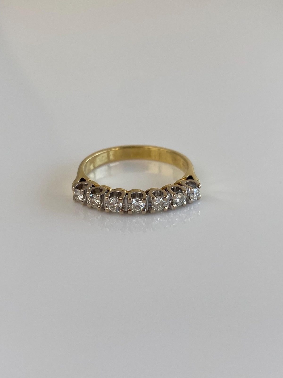 Vintage Solid 18k White & Yellow Gold Diamond Row Ring - Size 6.5