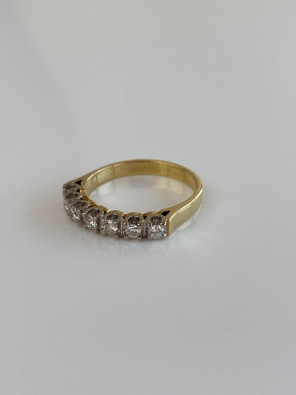 Vintage Solid 18k White & Yellow Gold Diamond Row Ring - Size 6.5