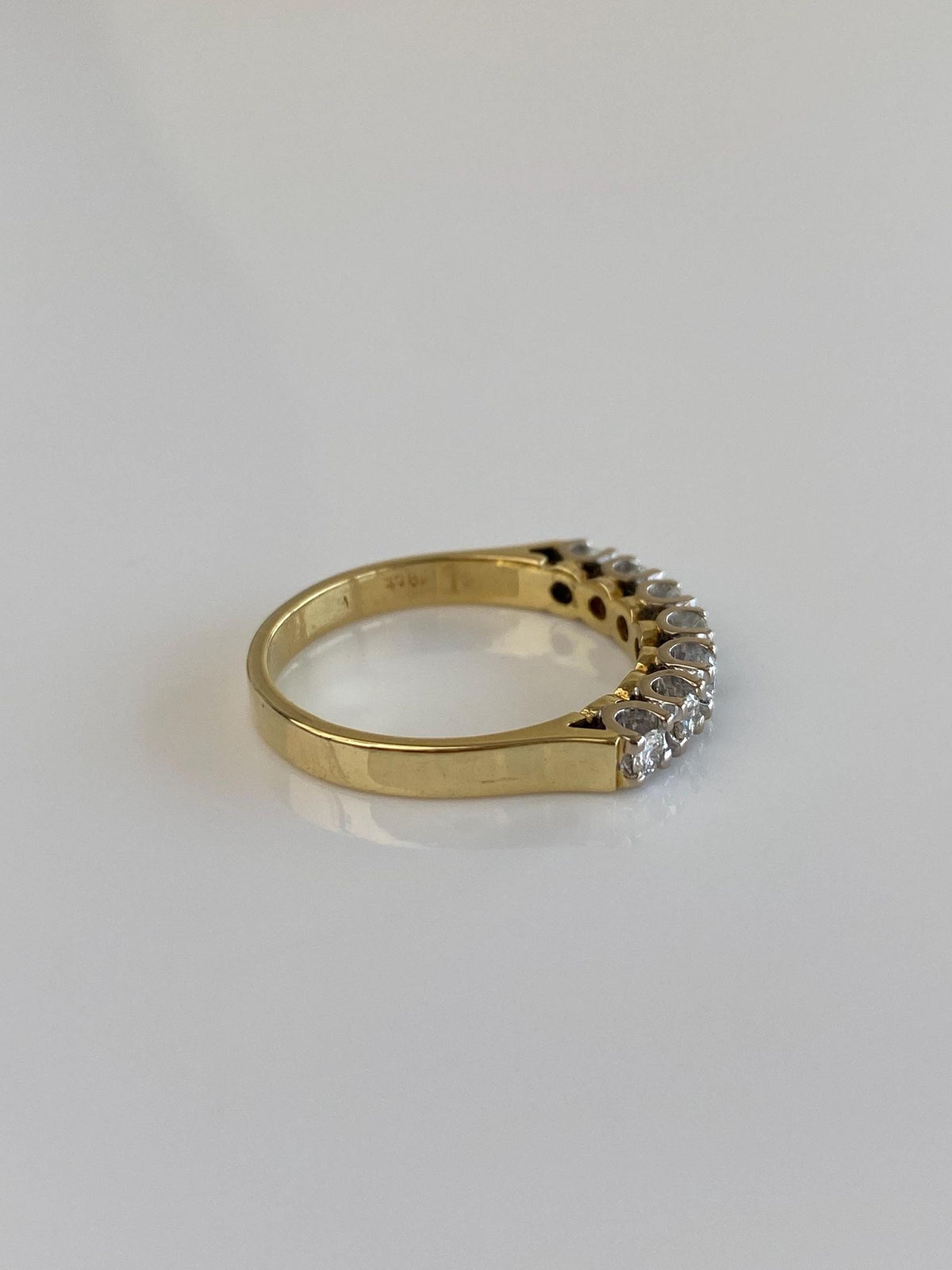Vintage Solid 18k White & Yellow Gold Diamond Row Ring - Size 6.5