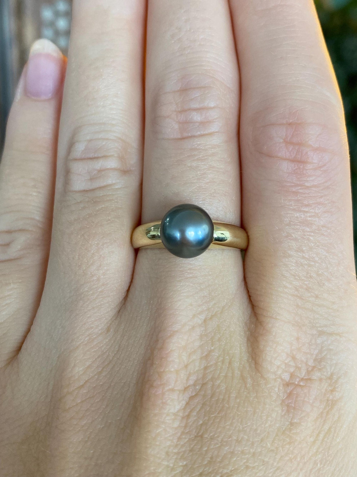 Vintage Solid 18k Yellow Gold Peacock Pearl Ring - Size 7.5