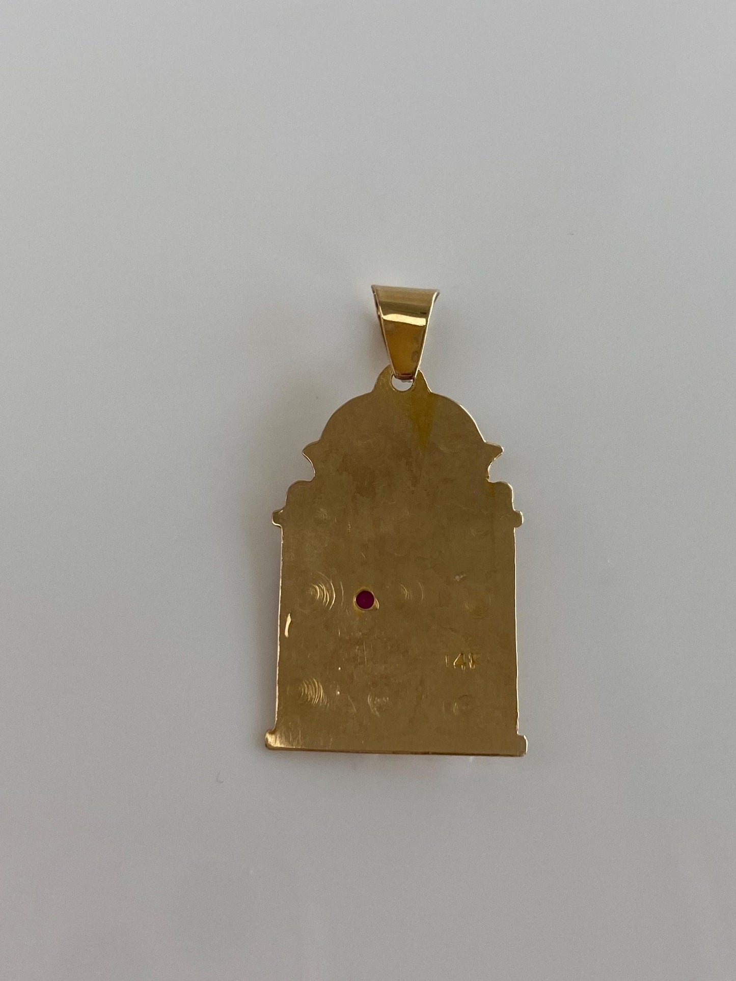 Vintage Solid 14k Yellow Gold Pink Spinel Diamond Cut Religious Charm