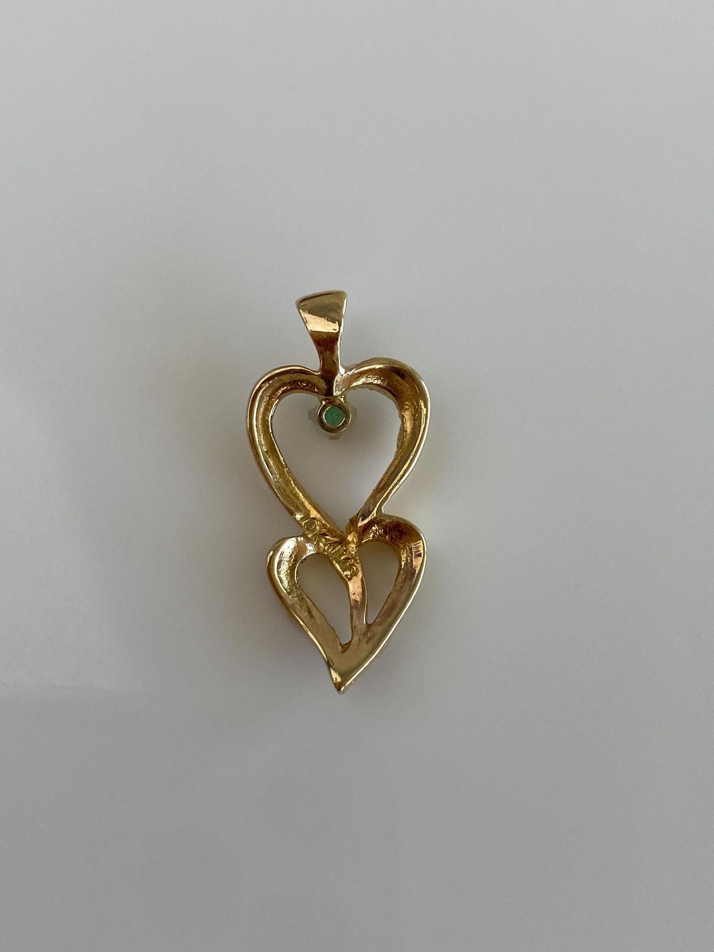 Vintage Solid 14k Yellow Gold Emerald Gold Nuggets Hearts Charm