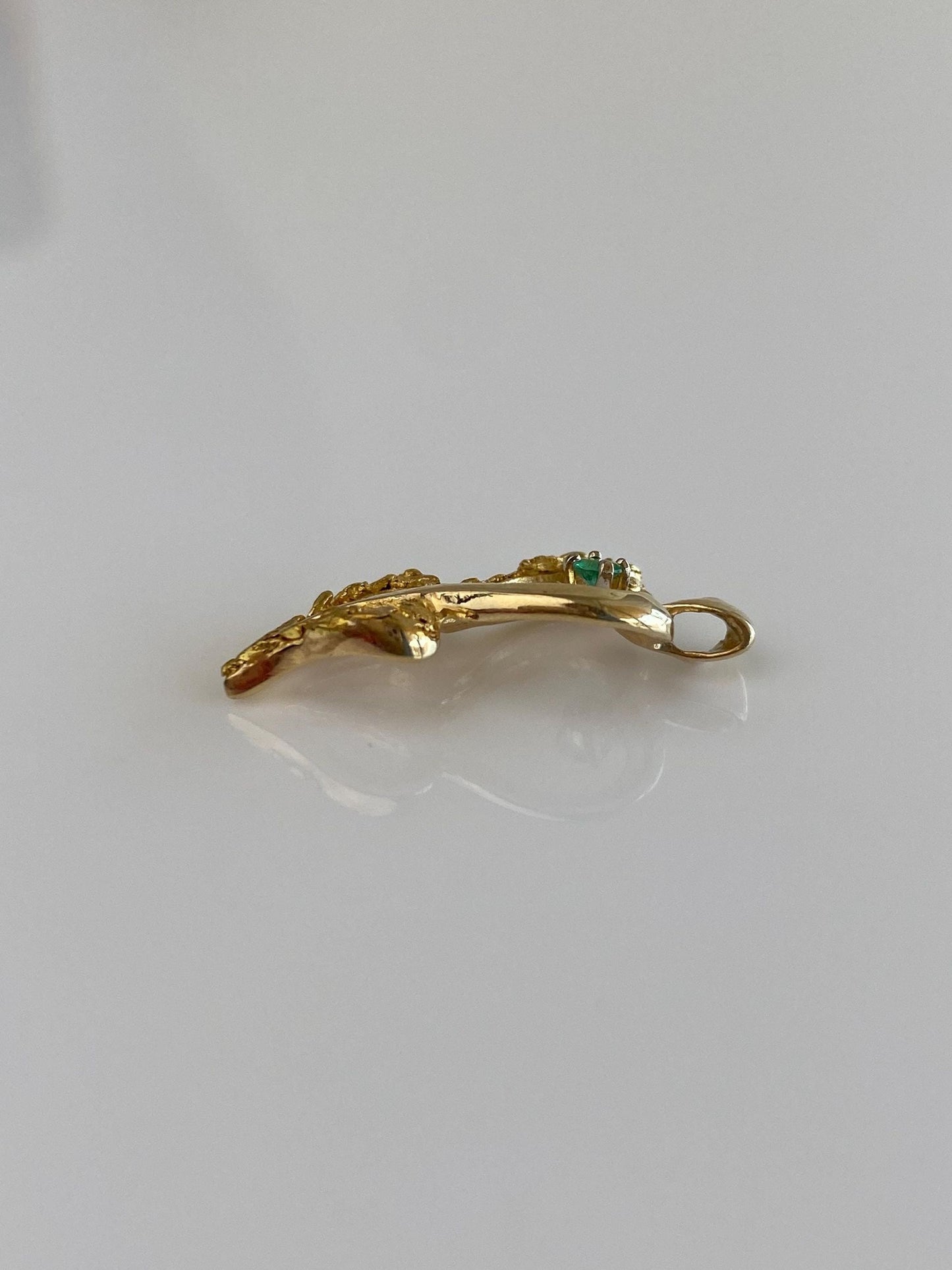 Vintage Solid 14k Yellow Gold Emerald Gold Nuggets Hearts Charm