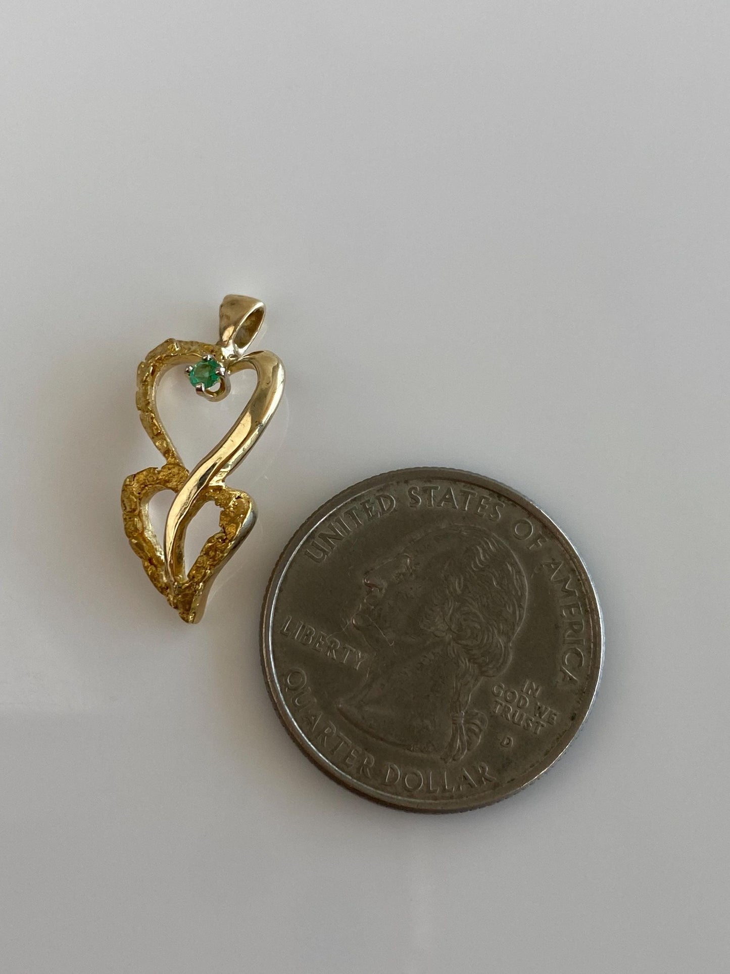 Vintage Solid 14k Yellow Gold Emerald Gold Nuggets Hearts Charm