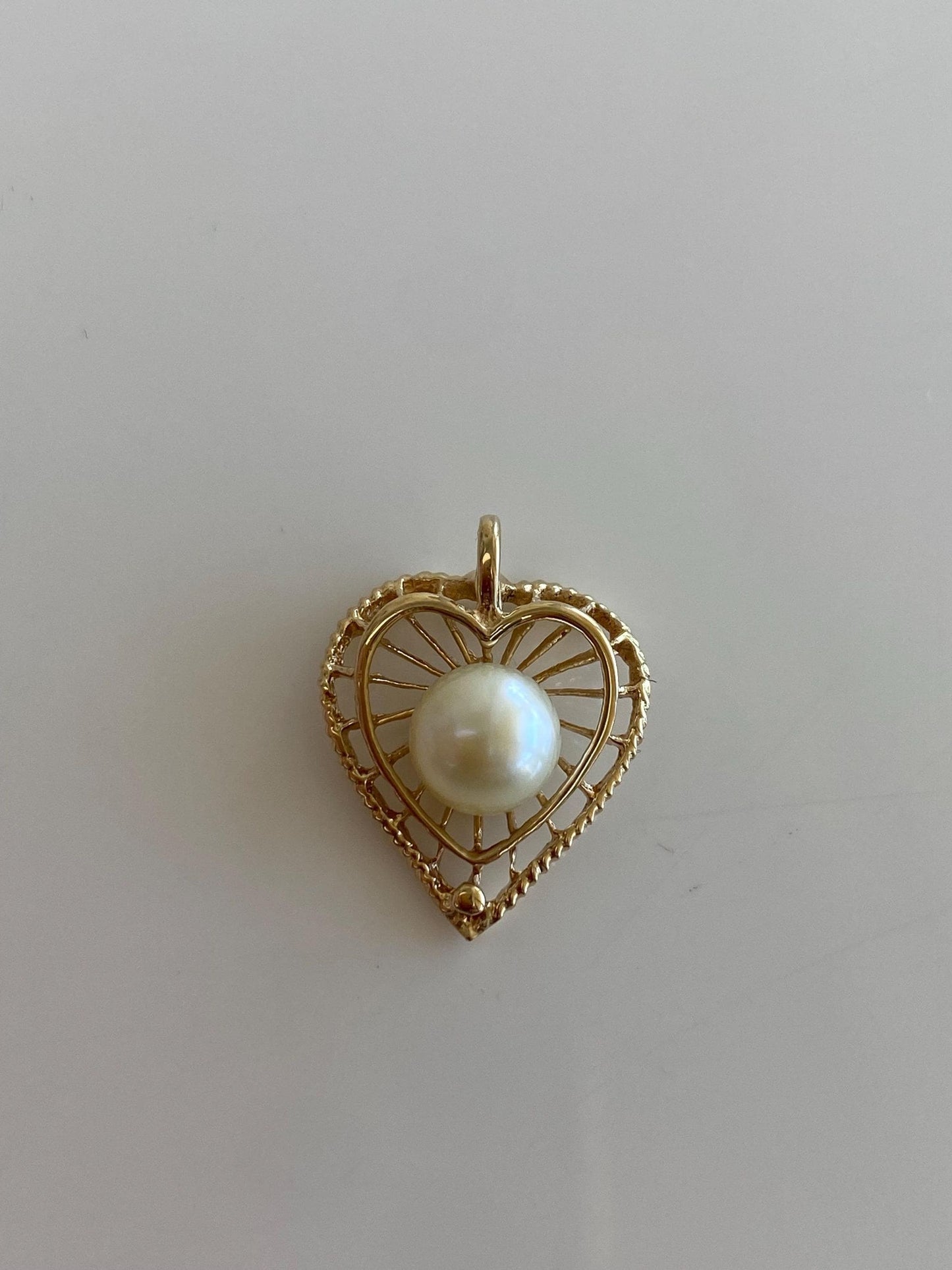 Vintage Solid 14k Yellow Gold Pearl Heart Charm