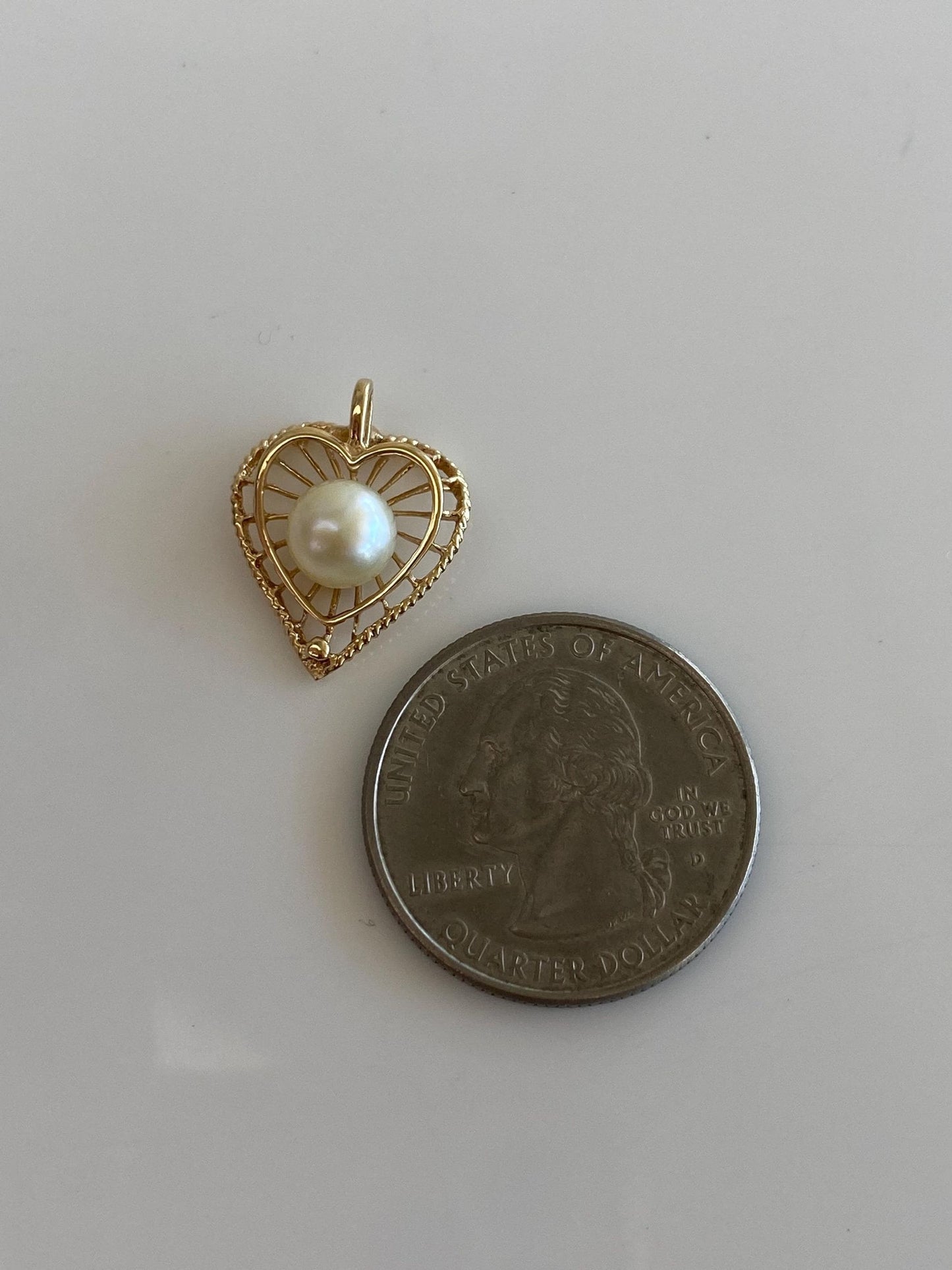 Vintage Solid 14k Yellow Gold Pearl Heart Charm