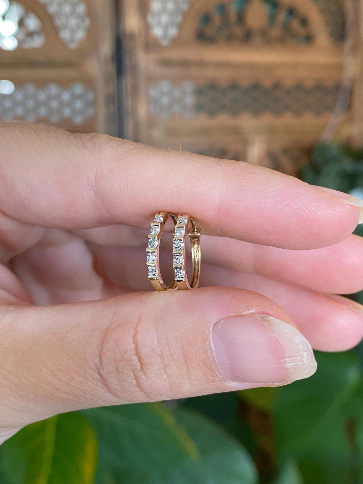 Vintage Solid 10k White & Yellow Gold Little Clear Sapphire Hoop Earrings