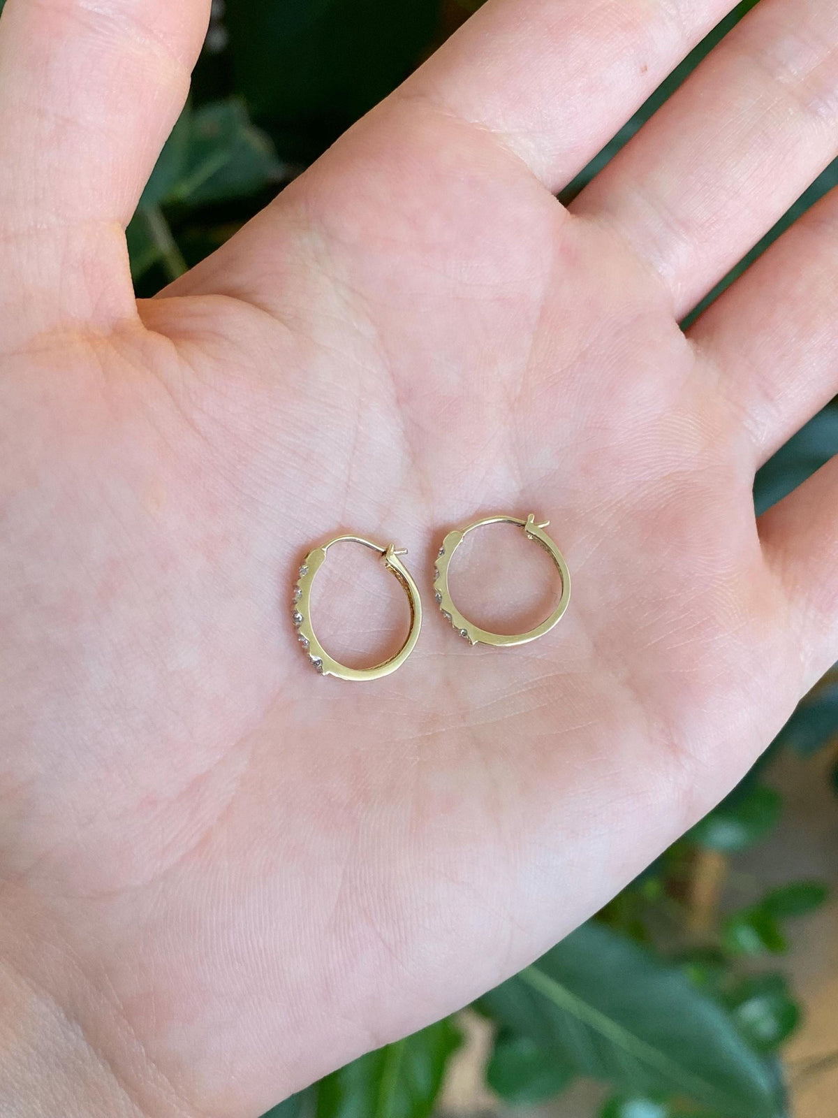 Vintage Solid 10k White & Yellow Gold Little Clear Sapphire Hoop Earrings