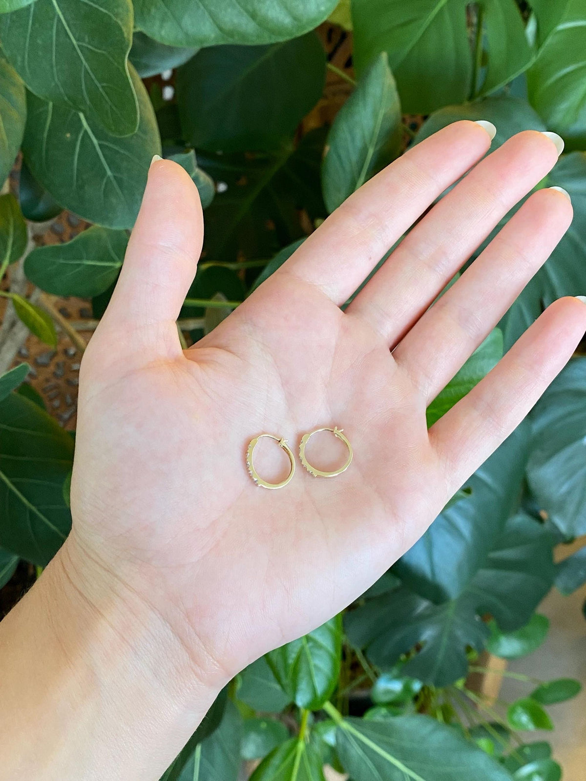 Vintage Solid 10k White & Yellow Gold Little Clear Sapphire Hoop Earrings