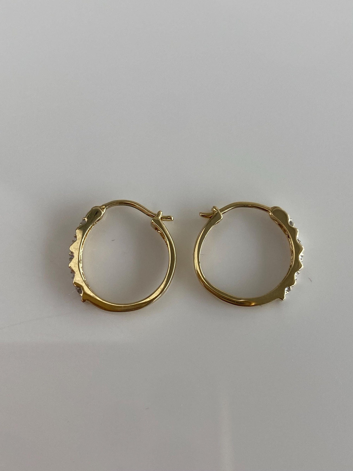 Vintage Solid 10k White & Yellow Gold Little Clear Sapphire Hoop Earrings