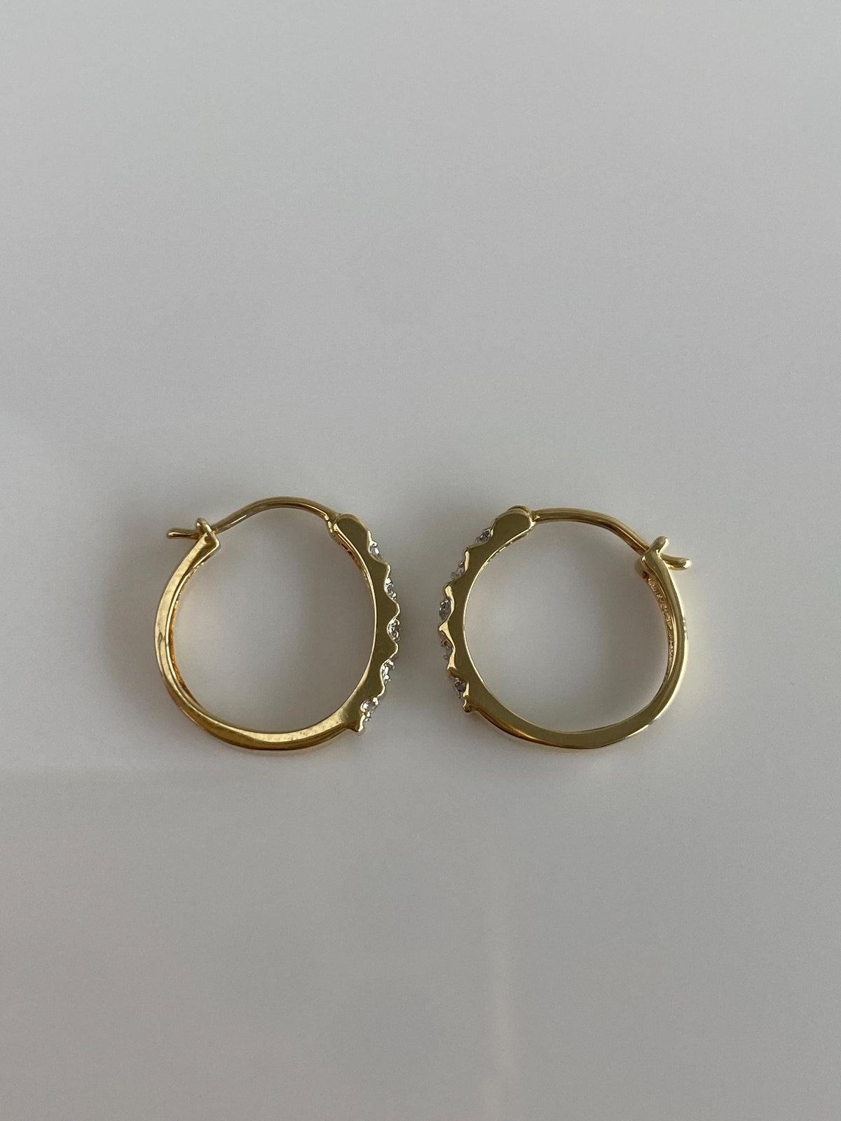 Vintage Solid 10k White & Yellow Gold Little Clear Sapphire Hoop Earrings