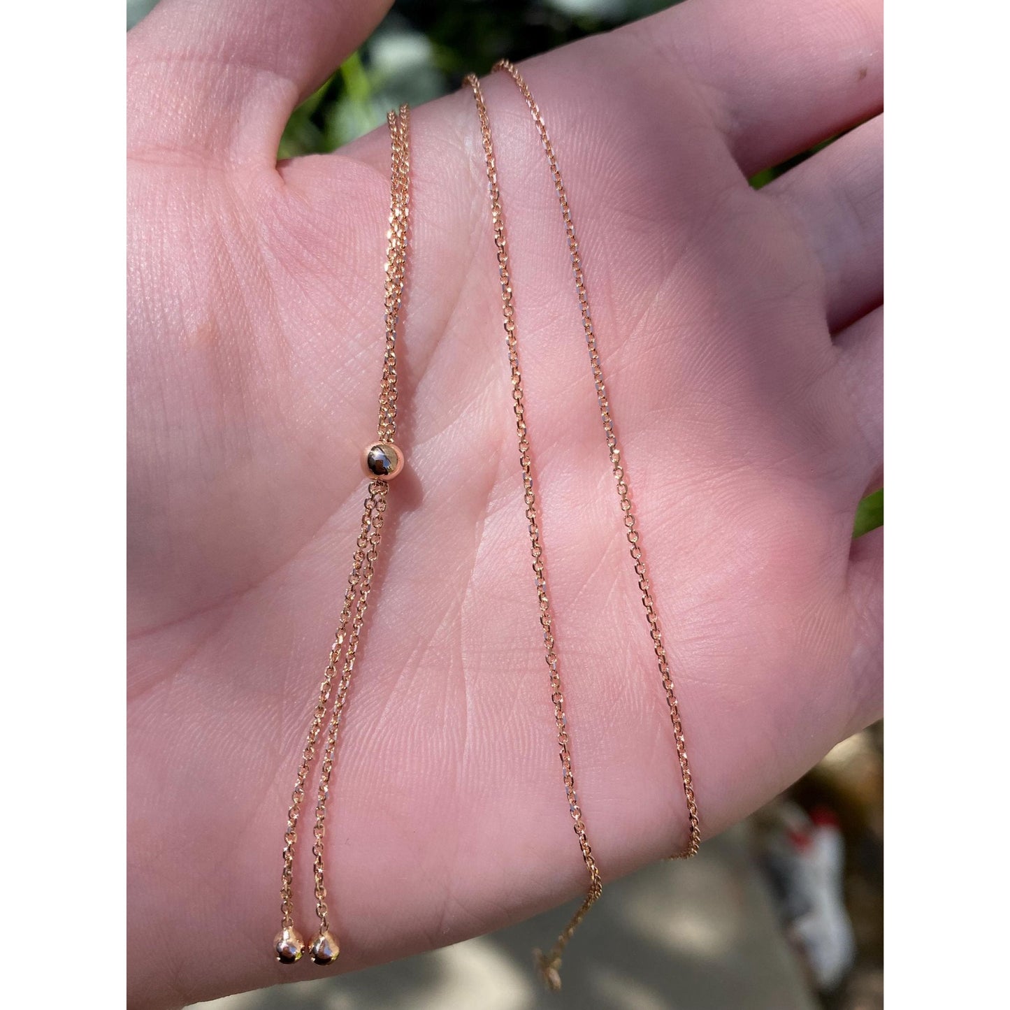 Vintage Solid 14k Rose Gold Tight Rolo Chain Adjustable Lariat Necklace - 19.5 inches
