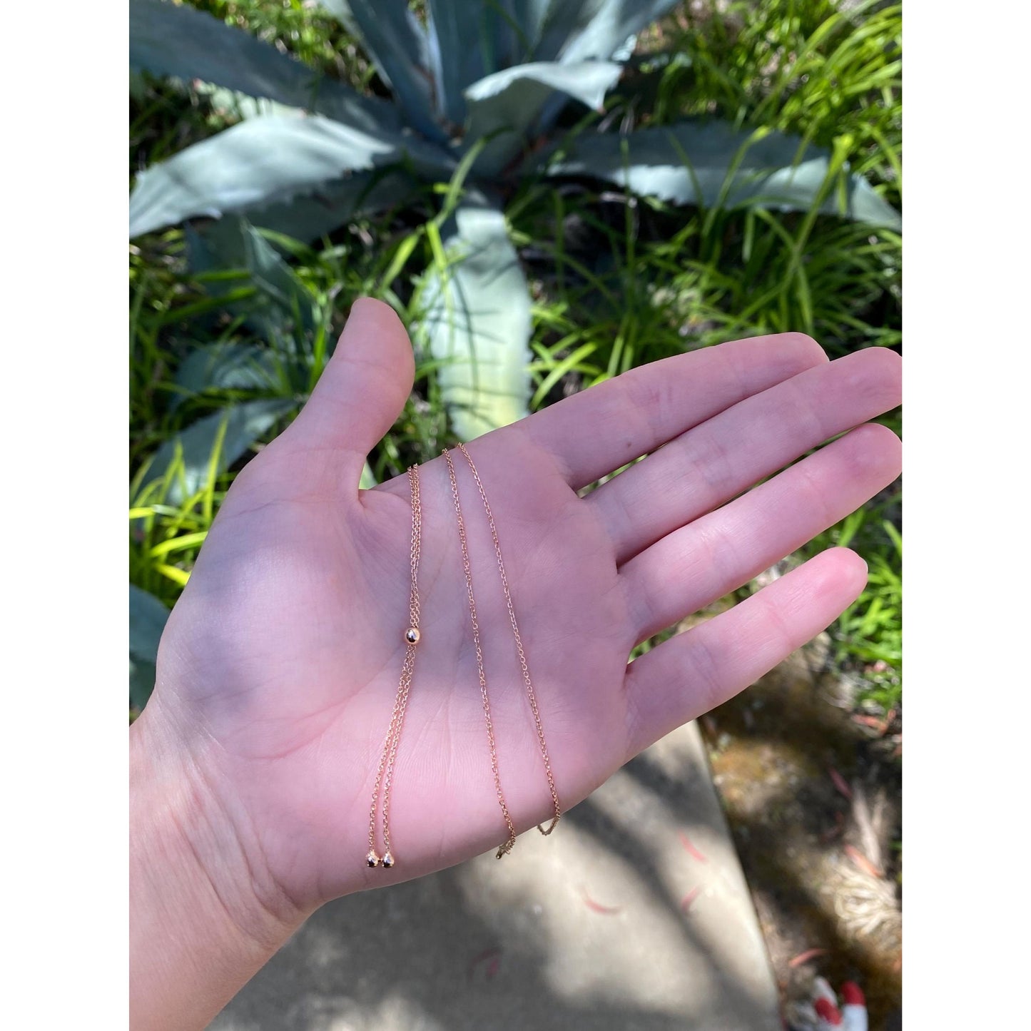 Vintage Solid 14k Rose Gold Tight Rolo Chain Adjustable Lariat Necklace - 19.5 inches