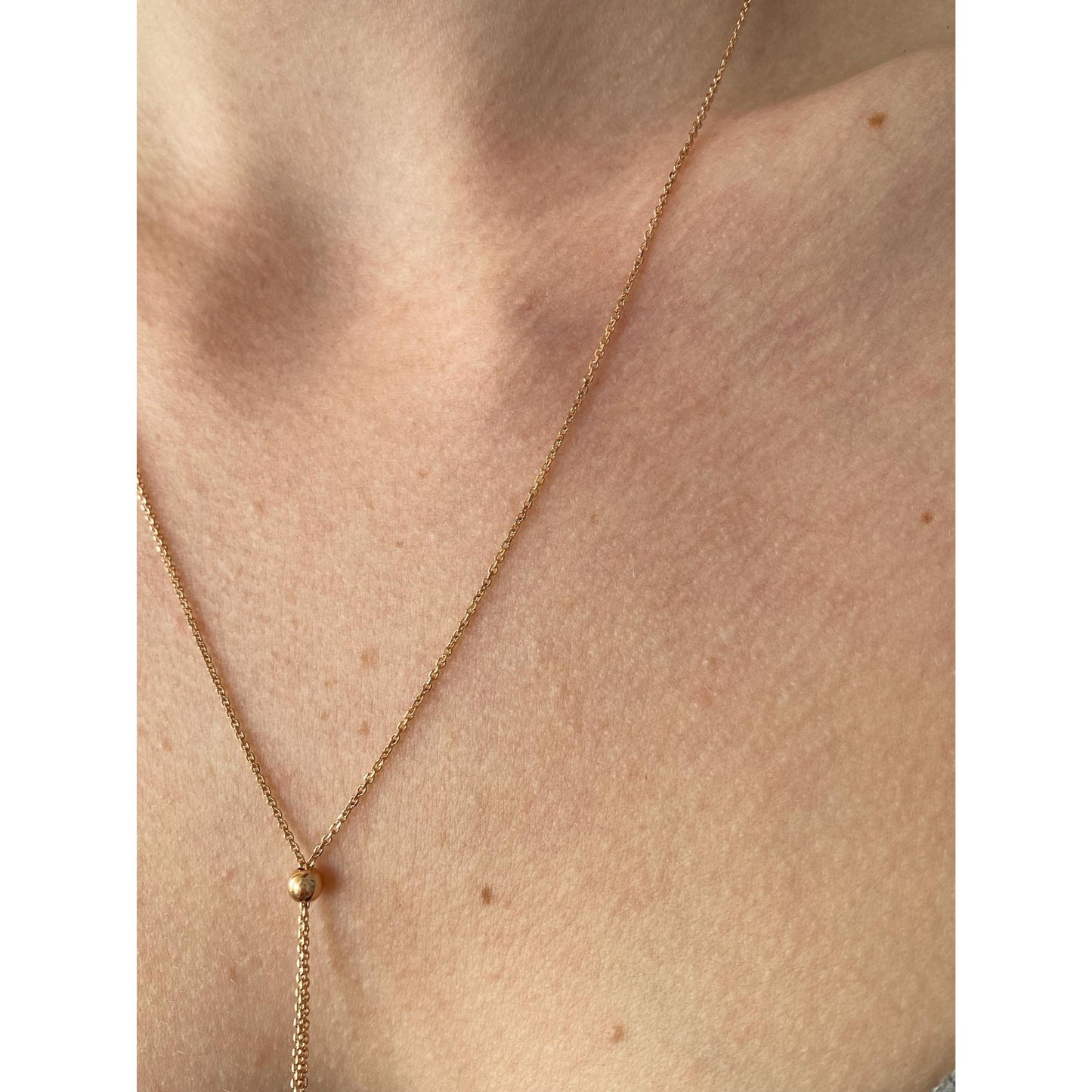 Vintage Solid 14k Rose Gold Tight Rolo Chain Adjustable Lariat Necklace - 19.5 inches