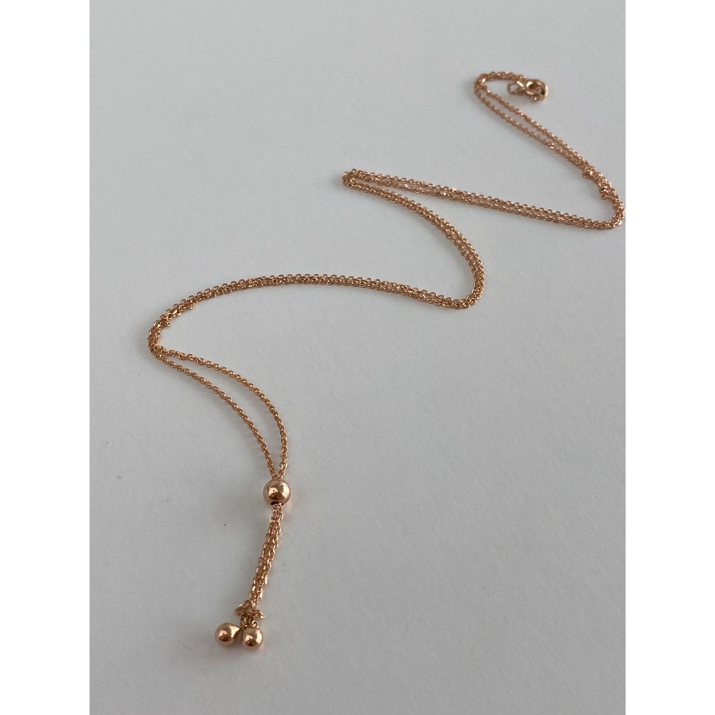 Vintage Solid 14k Rose Gold Tight Rolo Chain Adjustable Lariat Necklace - 19.5 inches