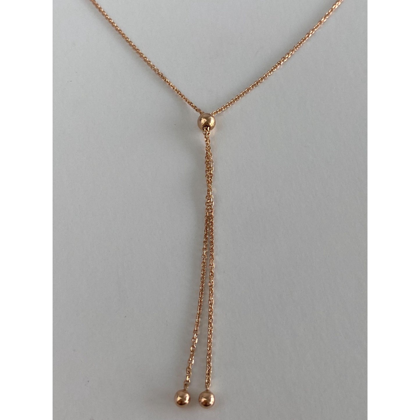 Vintage Solid 14k Rose Gold Tight Rolo Chain Adjustable Lariat Necklace - 19.5 inches