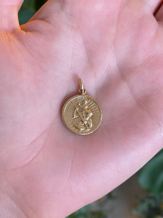 Vintage Solid 10k Yellow Gold St. Cristopher Be My Guide Charm