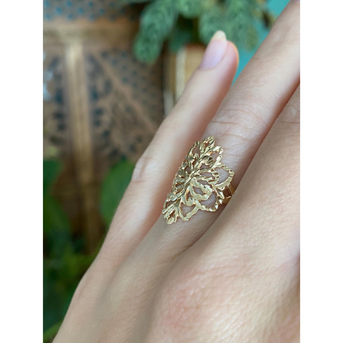 Vintage Solid 10k Yellow Gold Diamond Cut Ring - Size 5.5