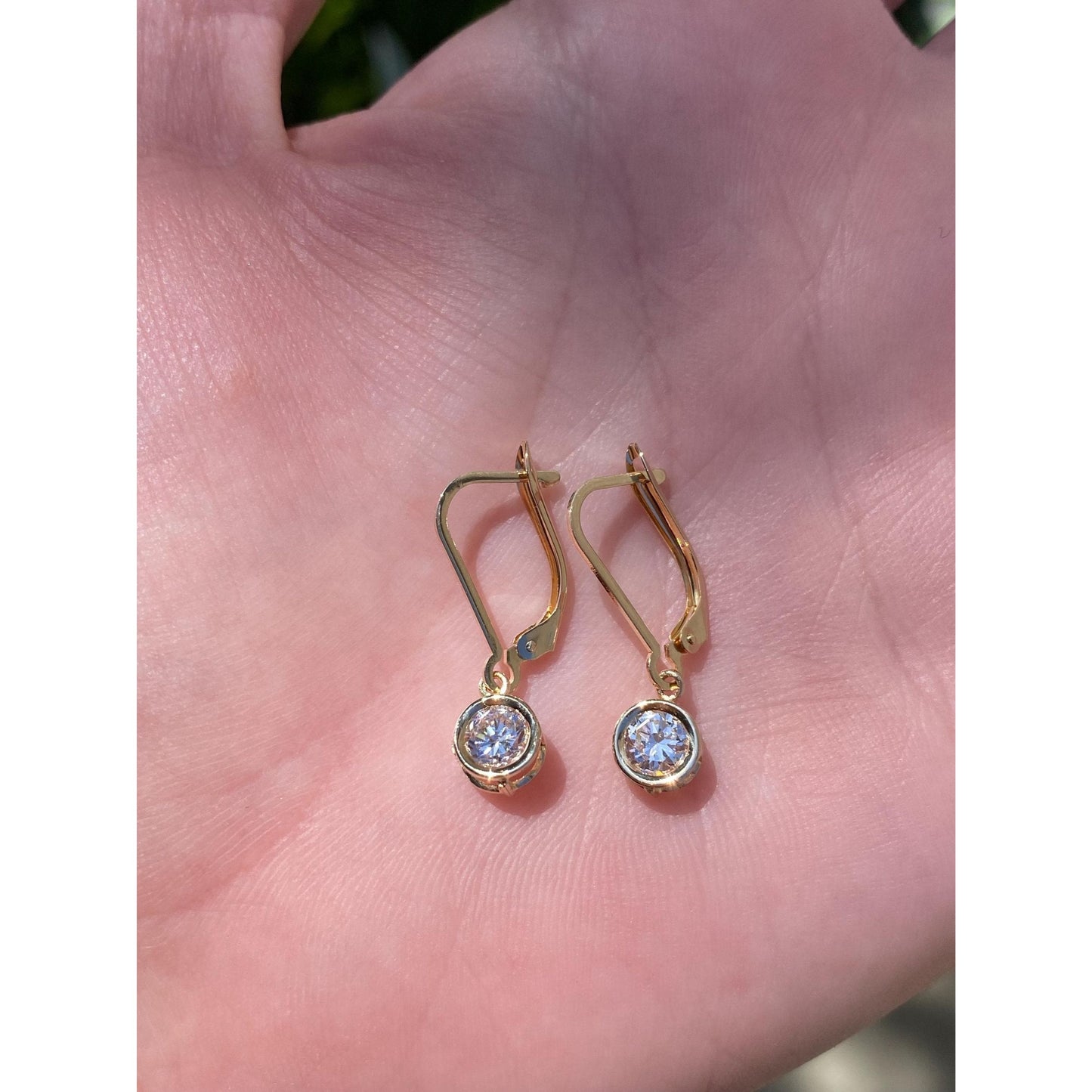 Solid 14k Yellow Gold Cubic Zirconia Dangle Earrings