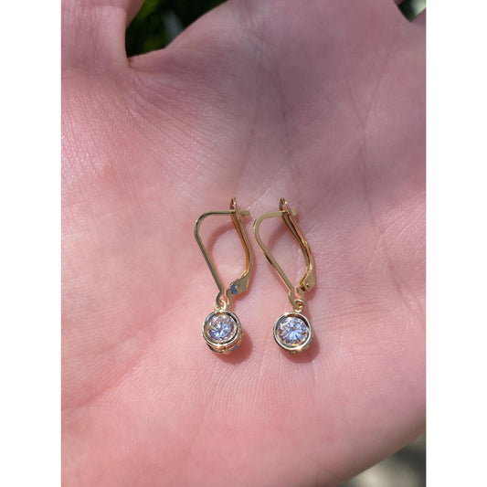 Solid 14k Yellow Gold Cubic Zirconia Dangle Earrings
