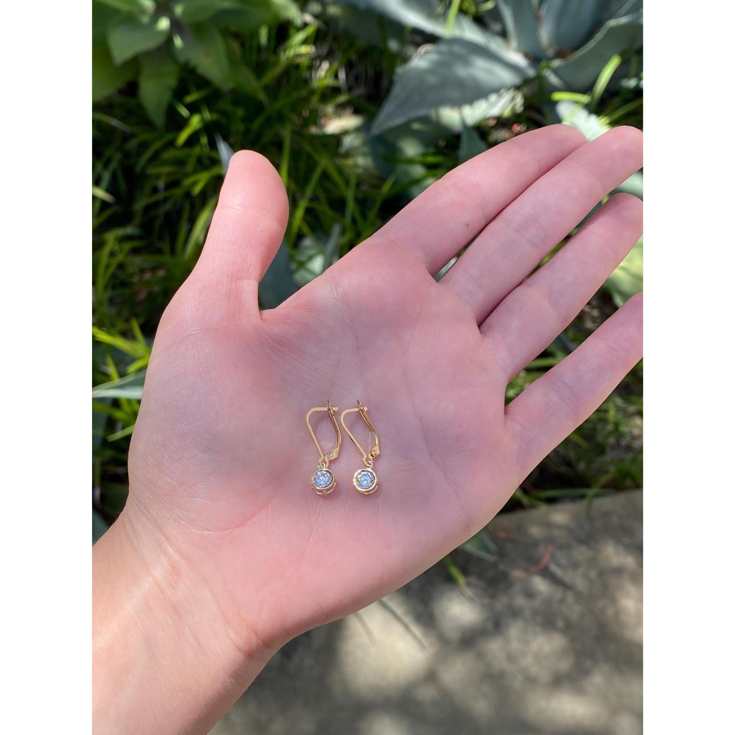 Solid 14k Yellow Gold Cubic Zirconia Dangle Earrings