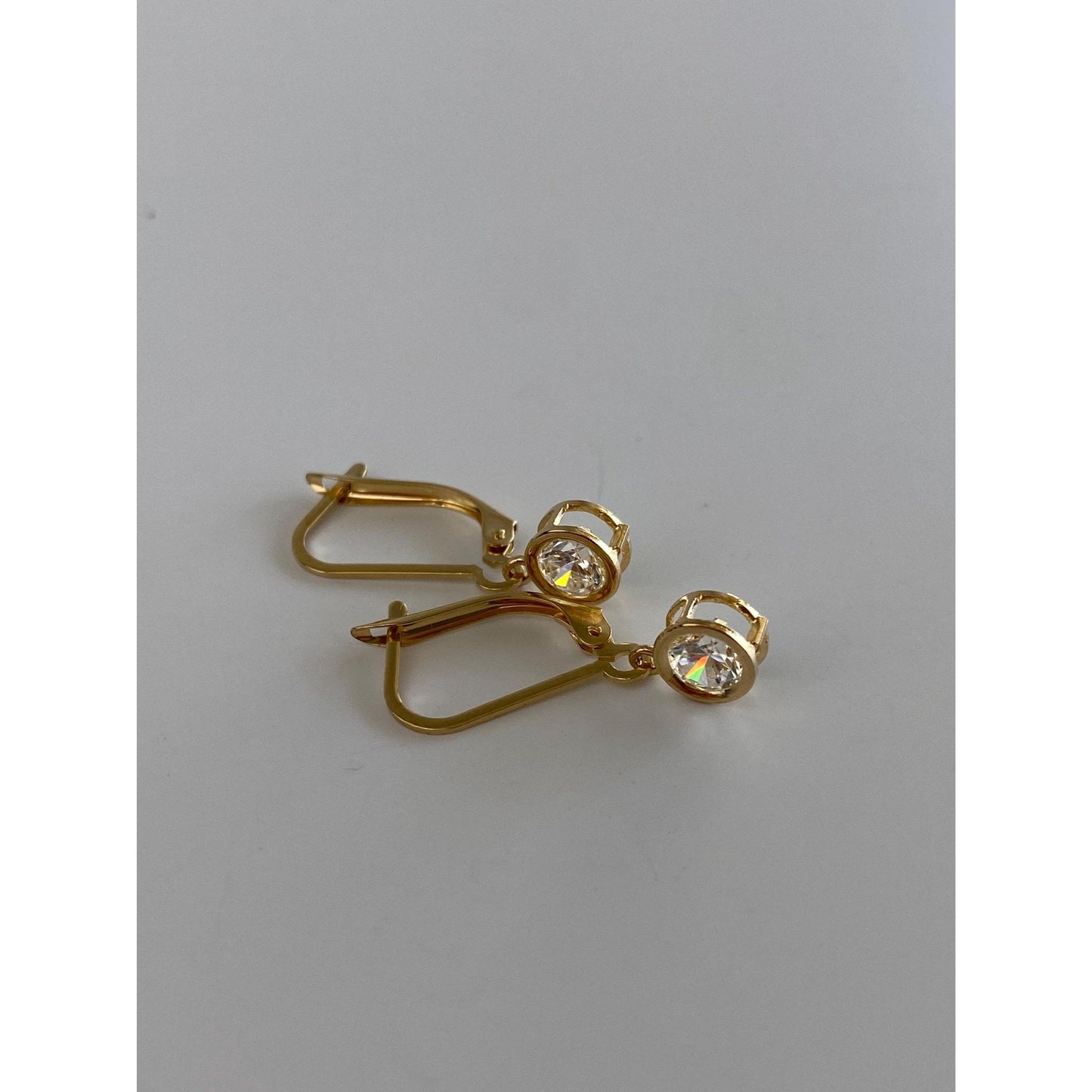 Solid 14k Yellow Gold Cubic Zirconia Dangle Earrings