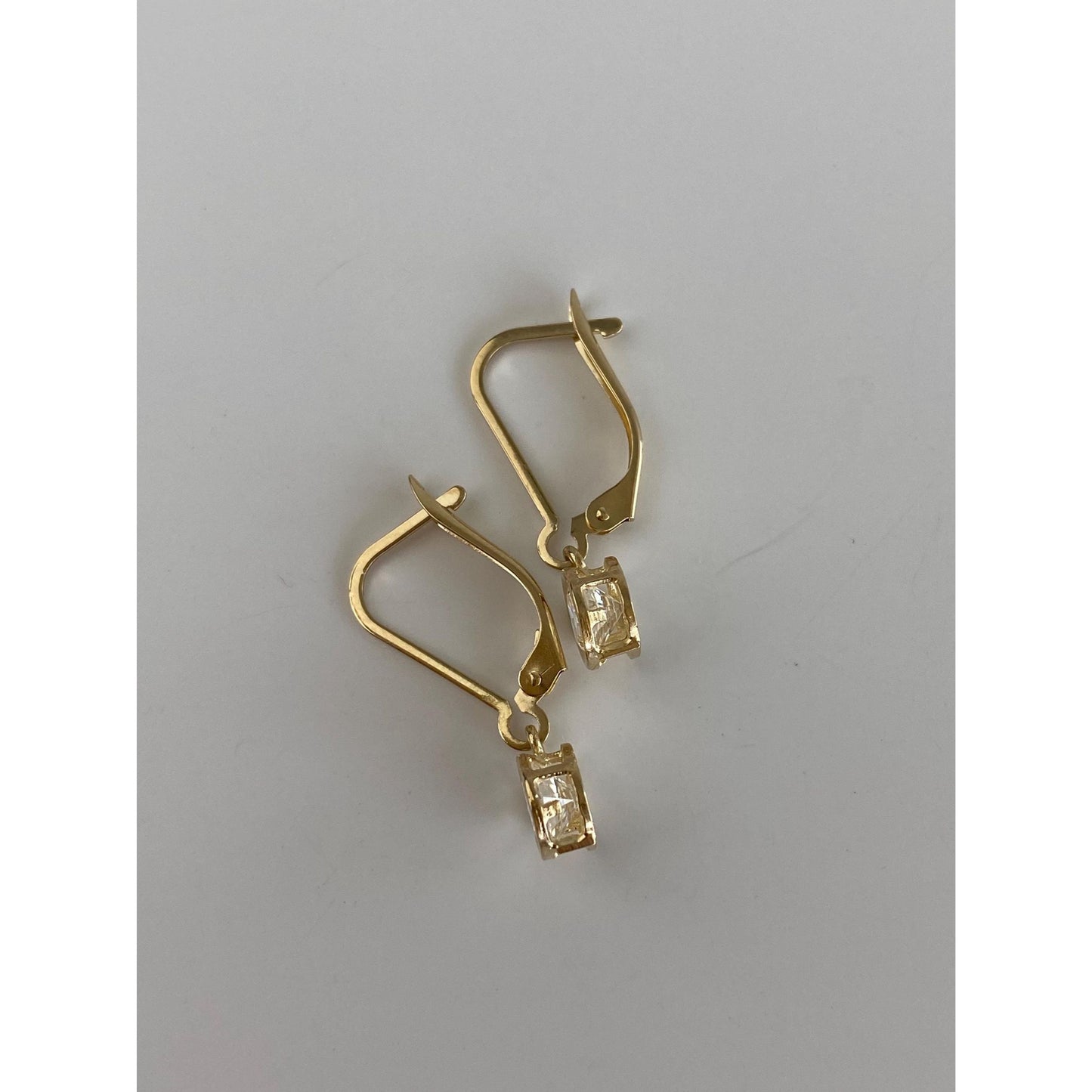 Solid 14k Yellow Gold Cubic Zirconia Dangle Earrings