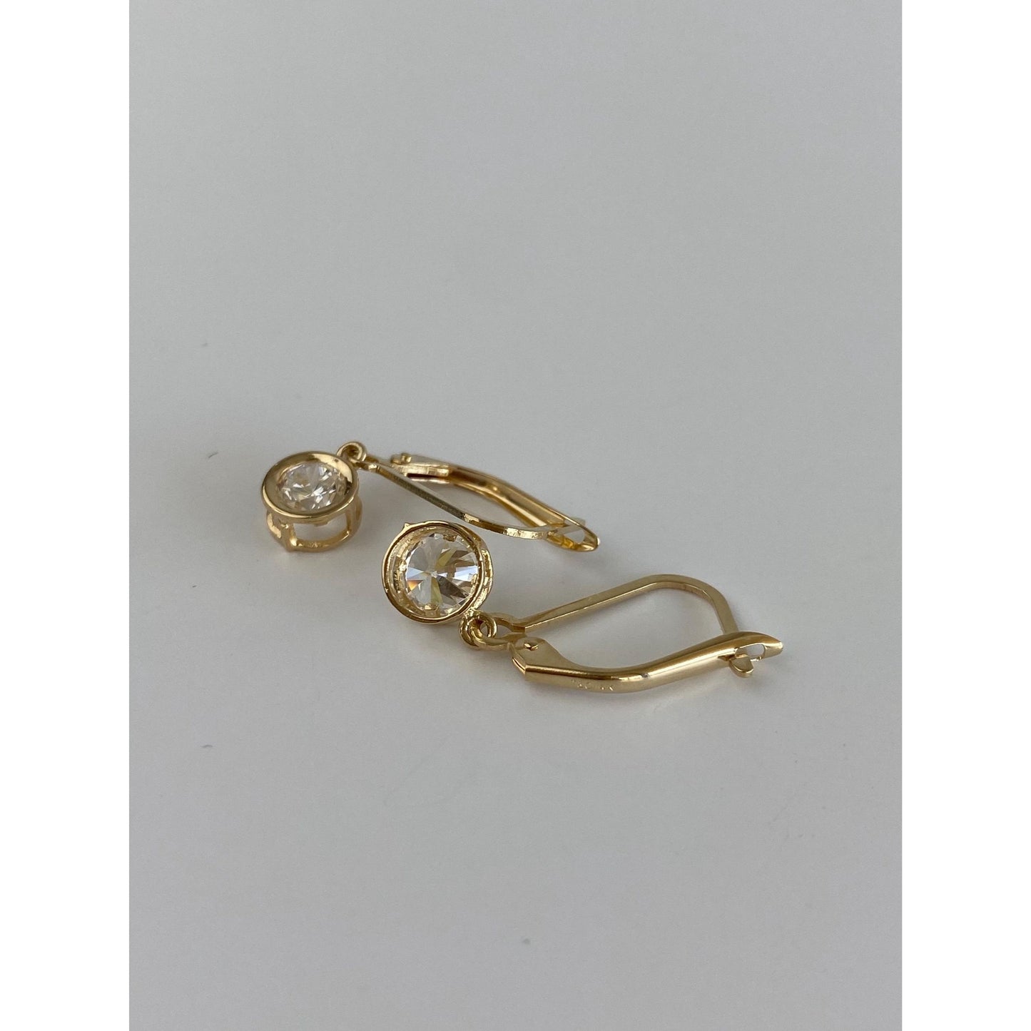 Solid 14k Yellow Gold Cubic Zirconia Dangle Earrings