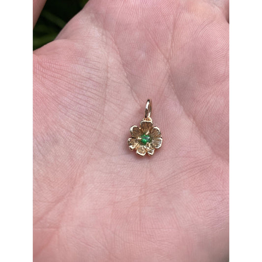 Vintage Solid 10k Yellow Gold Green Cubic Zirconia Flower Charm