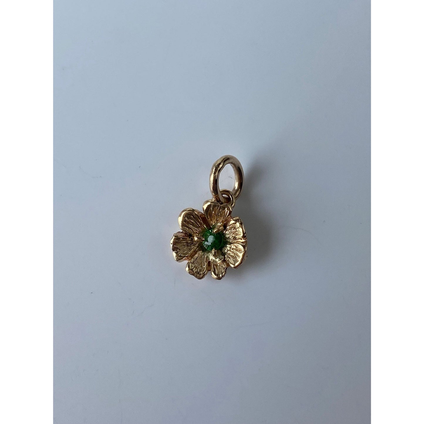 Vintage Solid 10k Yellow Gold Green Cubic Zirconia Flower Charm