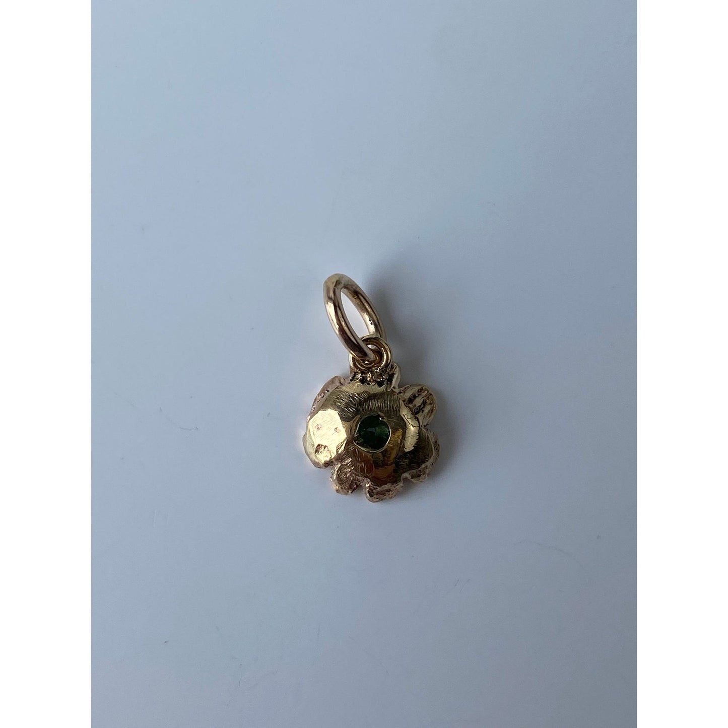 Vintage Solid 10k Yellow Gold Green Cubic Zirconia Flower Charm
