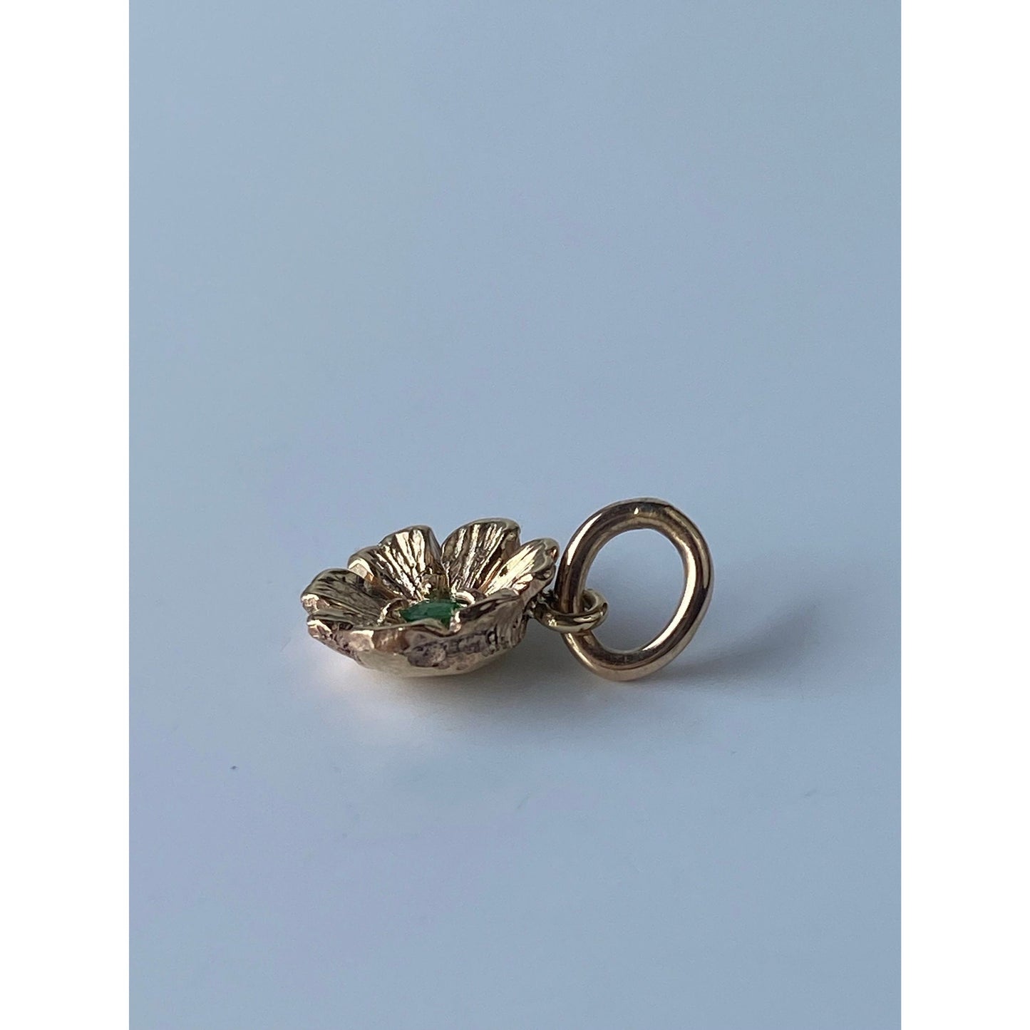 Vintage Solid 10k Yellow Gold Green Cubic Zirconia Flower Charm