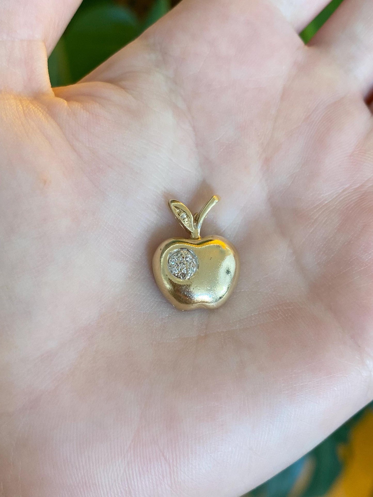 Solid 14k Yellow Gold Diamond Cluster Apple Slide Charm