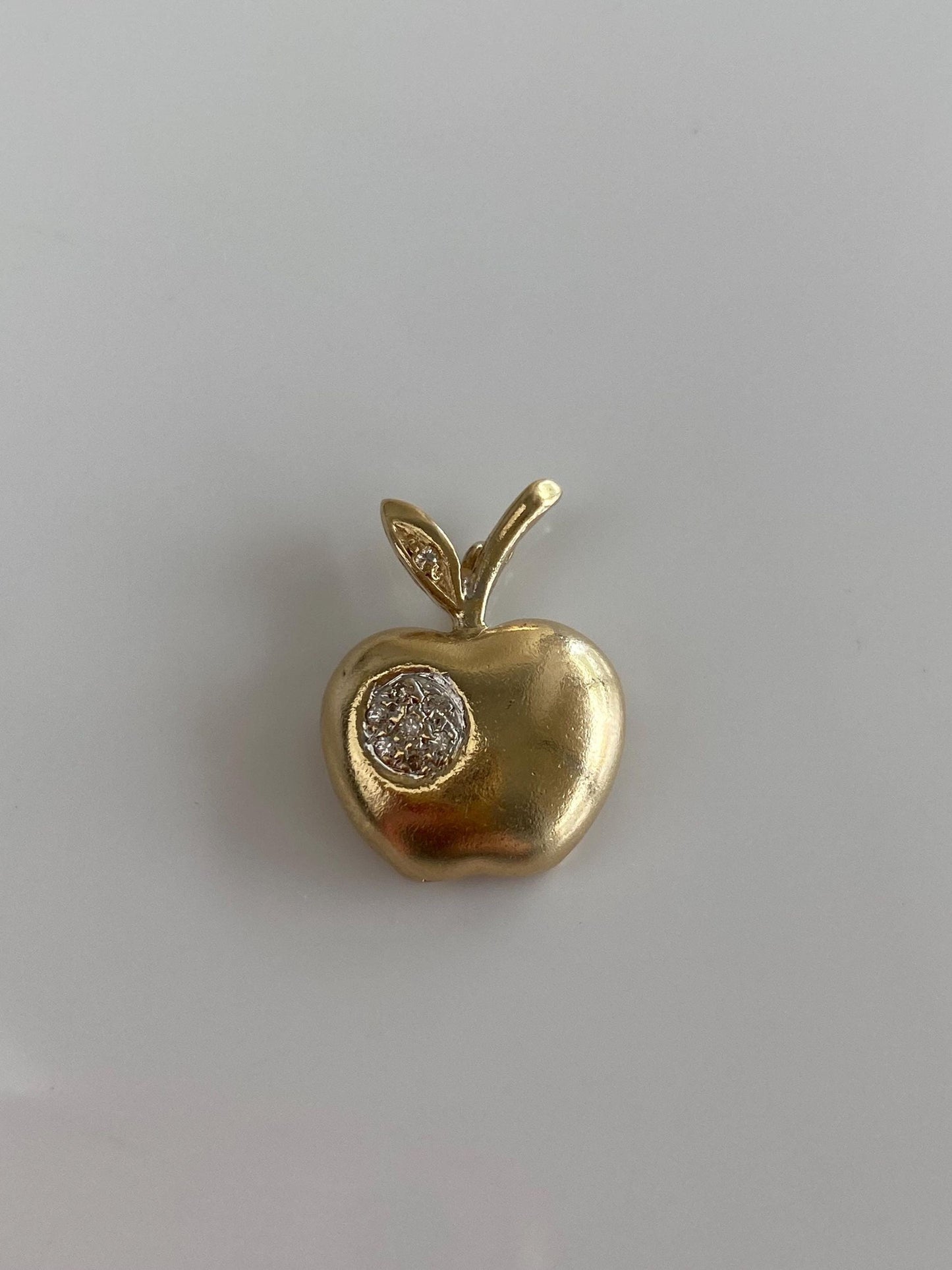Solid 14k Yellow Gold Diamond Cluster Apple Slide Charm