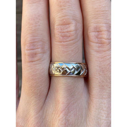 Vintage Solid 14k White & Yellow Gold Braided Ring Band - Size 8.25