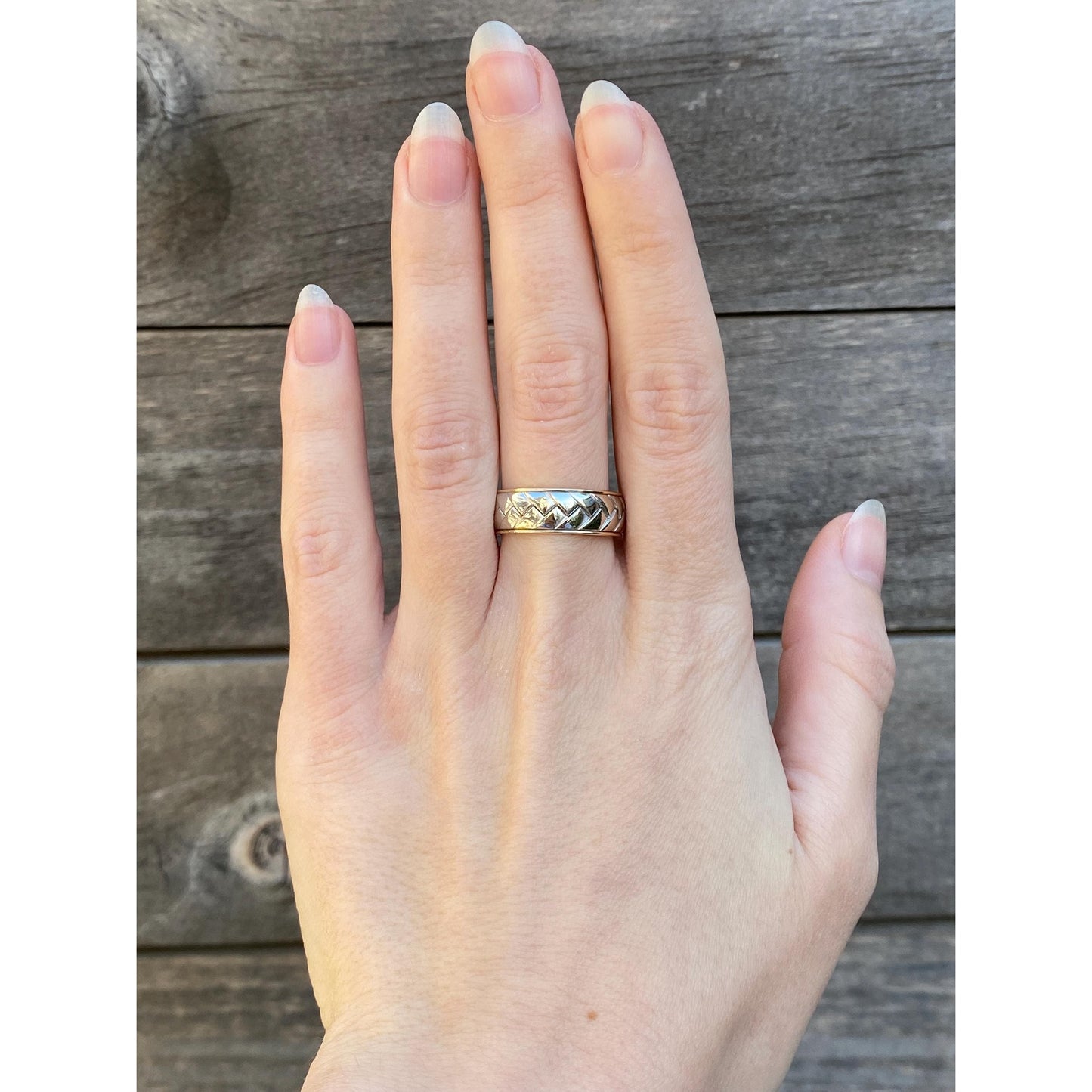 Vintage Solid 14k White & Yellow Gold Braided Ring Band - Size 8.25