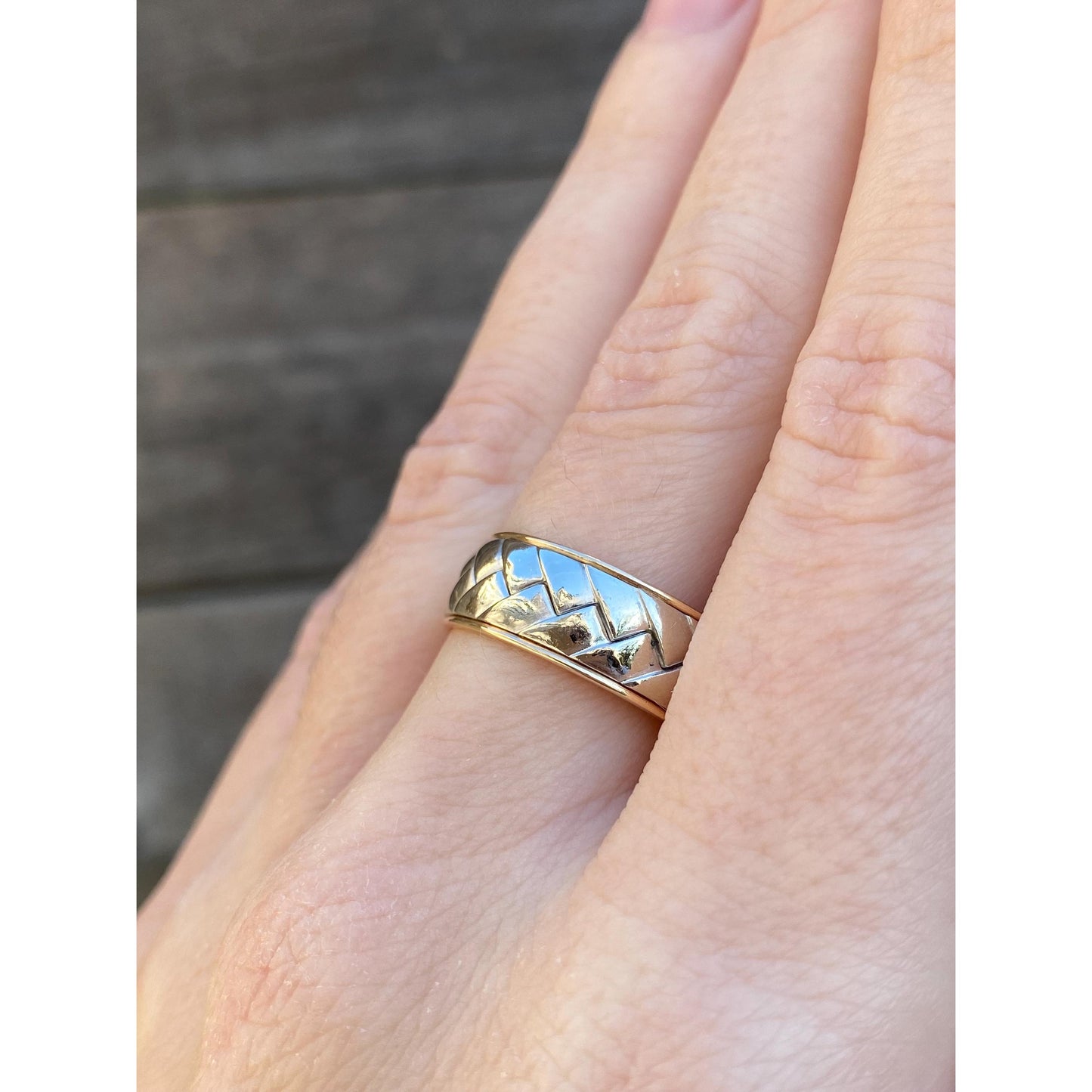 Vintage Solid 14k White & Yellow Gold Braided Ring Band - Size 8.25