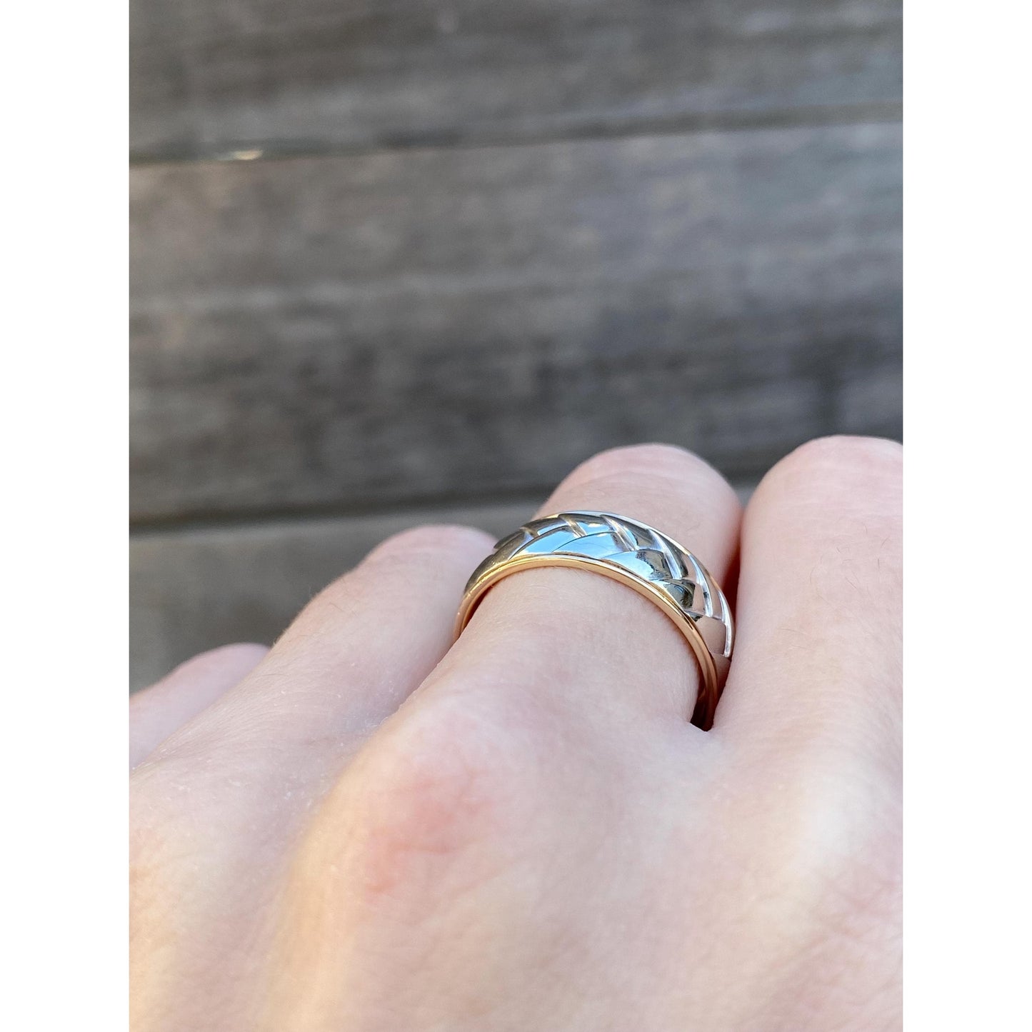 Vintage Solid 14k White & Yellow Gold Braided Ring Band - Size 8.25